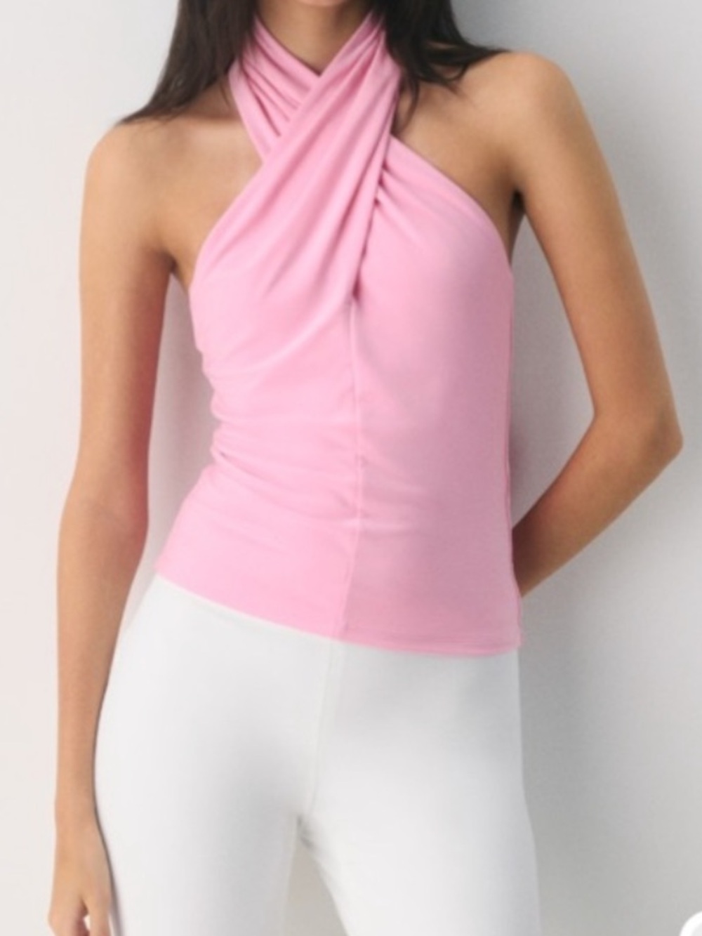 Aritzia Criss Cross bubblegum Pink Halter Top